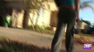 A fuckable blonde hottie with big fake boobies enjoys having group sex with two guys