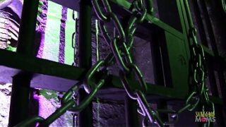 While waiting blindfolded in the creepy room the blonde milf with fake tits begins with reverse cowgirl