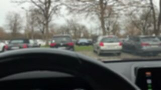 Public Parking Lot Handjob Next to Stranger and Bus Cum Finish